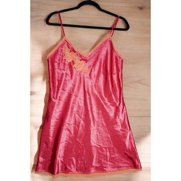 Valerie Stevens Satin Slip Dress Size M Red Lace Trim Vintage Y2K Lingerie - Picture 5 of 16
